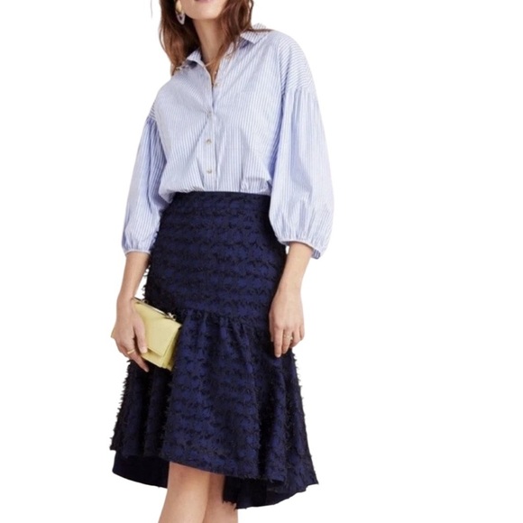 Anthropologie Maeve Navy Blue Miranda Textured Midi Skirt X-Small - Picture 1 of 10